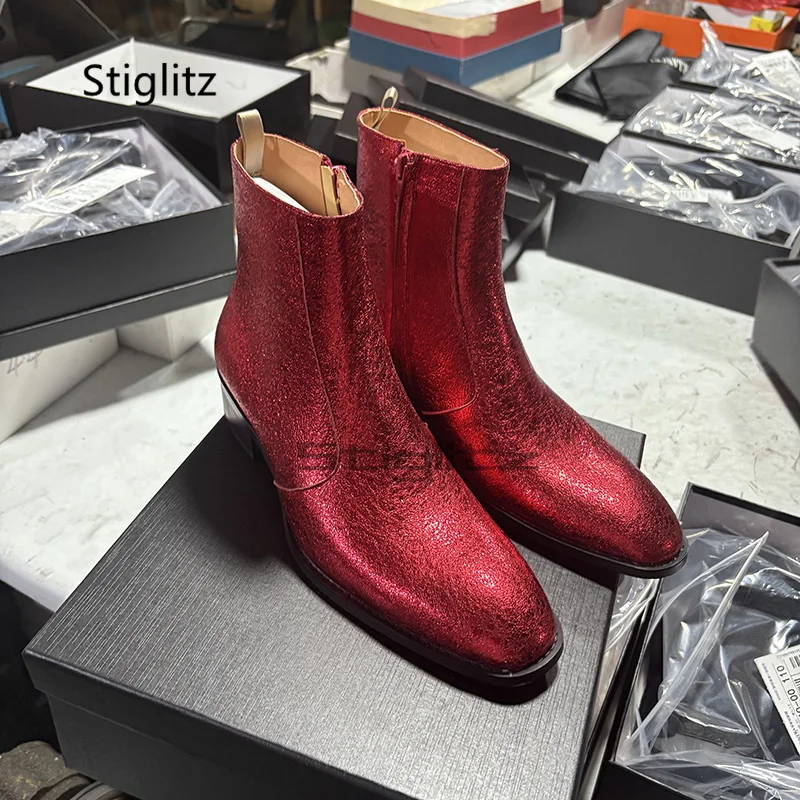 Men Shoes For Wedding - Kırmızı Hakiki Deri Chelsea Çizmeler Erkekler