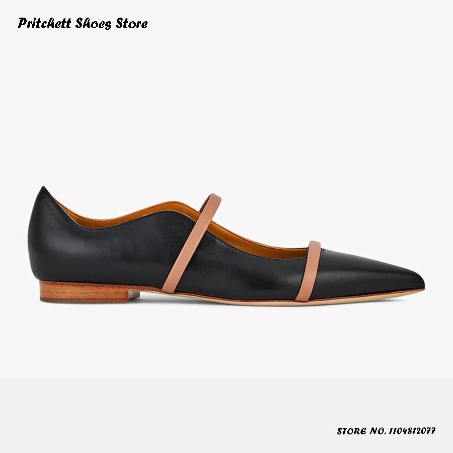 Men Shoes On - Kadın Çift Bantlı Deri Bale Babetleri