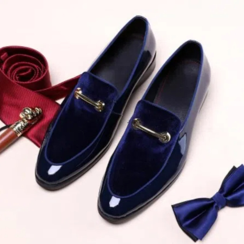Monk Strap Shoe - Erkek Resmi Lacivert Kadife Rugan Deri