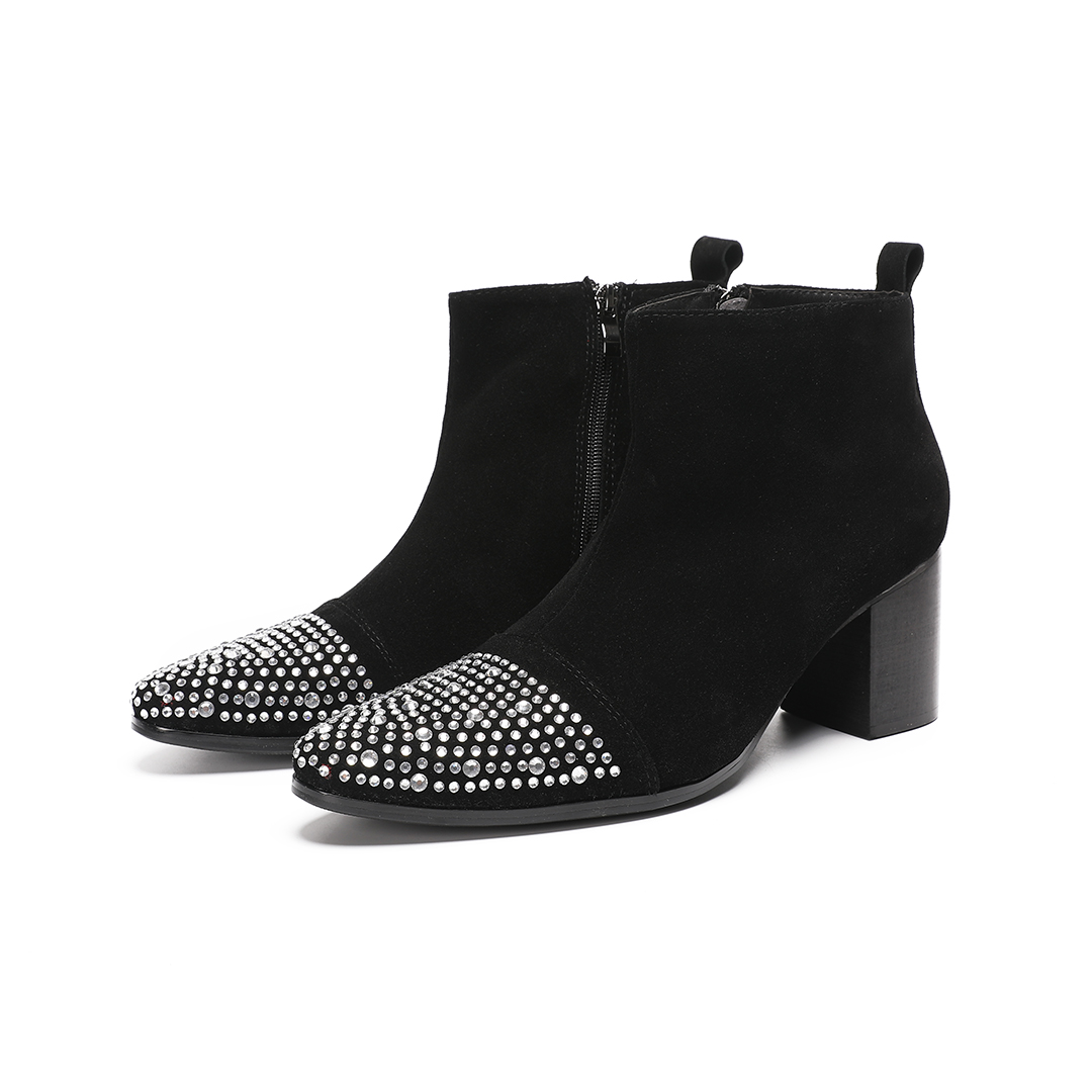 Shoes Heels Men - Erkek Süet Deri Taşlı Yüksek Topuklu