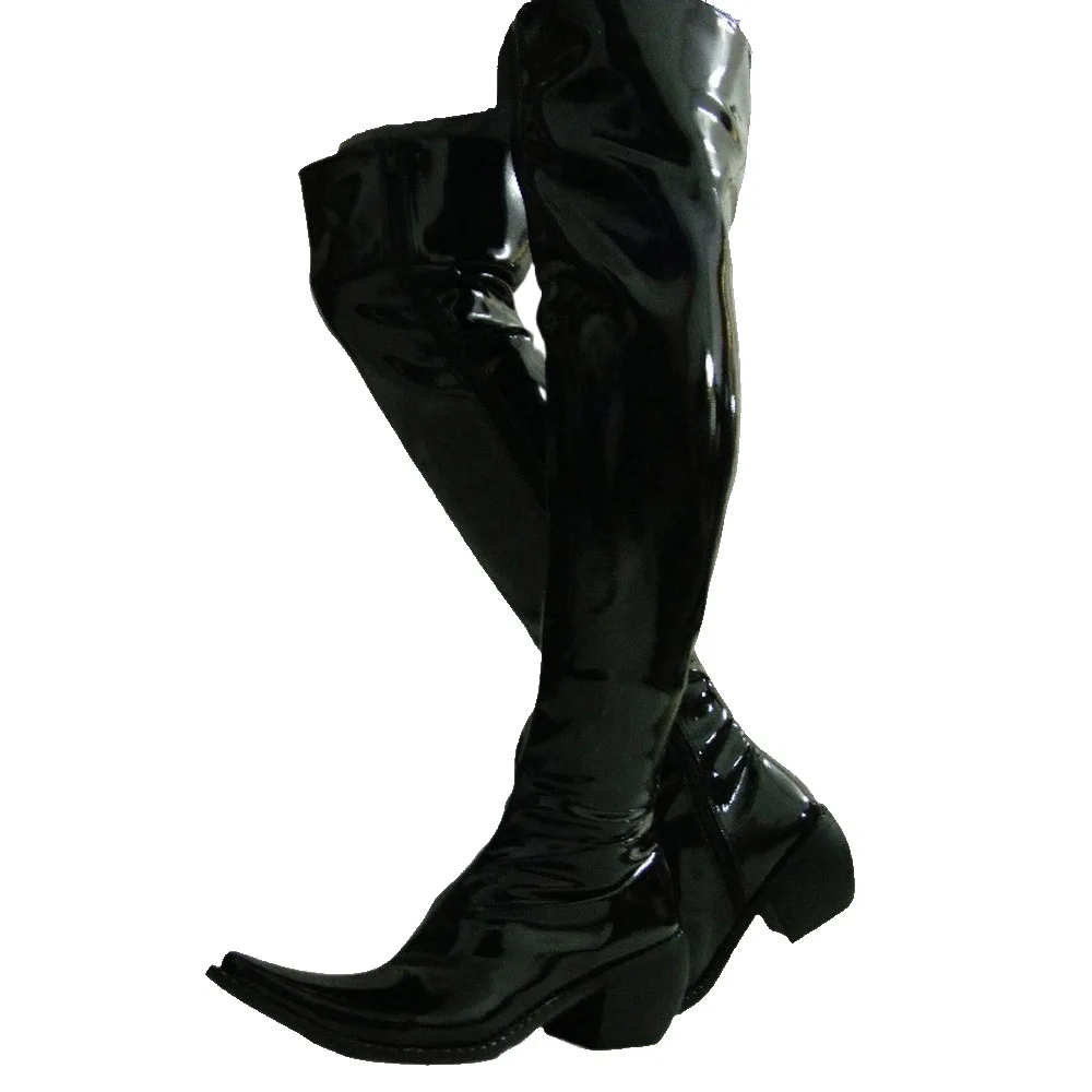 Shoes Heels Men - Moda Erkek Rugan Diz Üstü Çizmeler