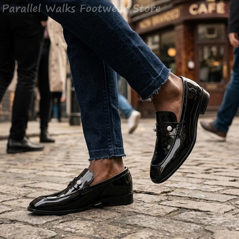 Men Shoes For Wedding - Erkek Siyah Rugan Görünümlü Süet Takma